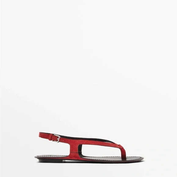 SPLIT SUEDE FLAT SANDALS - Picture 3 of 3